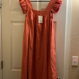 Orange Ruffle short sleeve A-line dress